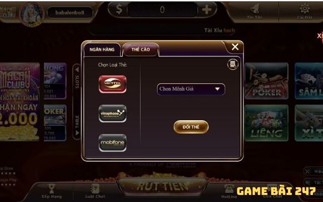 Các bước rút tiền từ game Macau bằng đổi thẻ cào